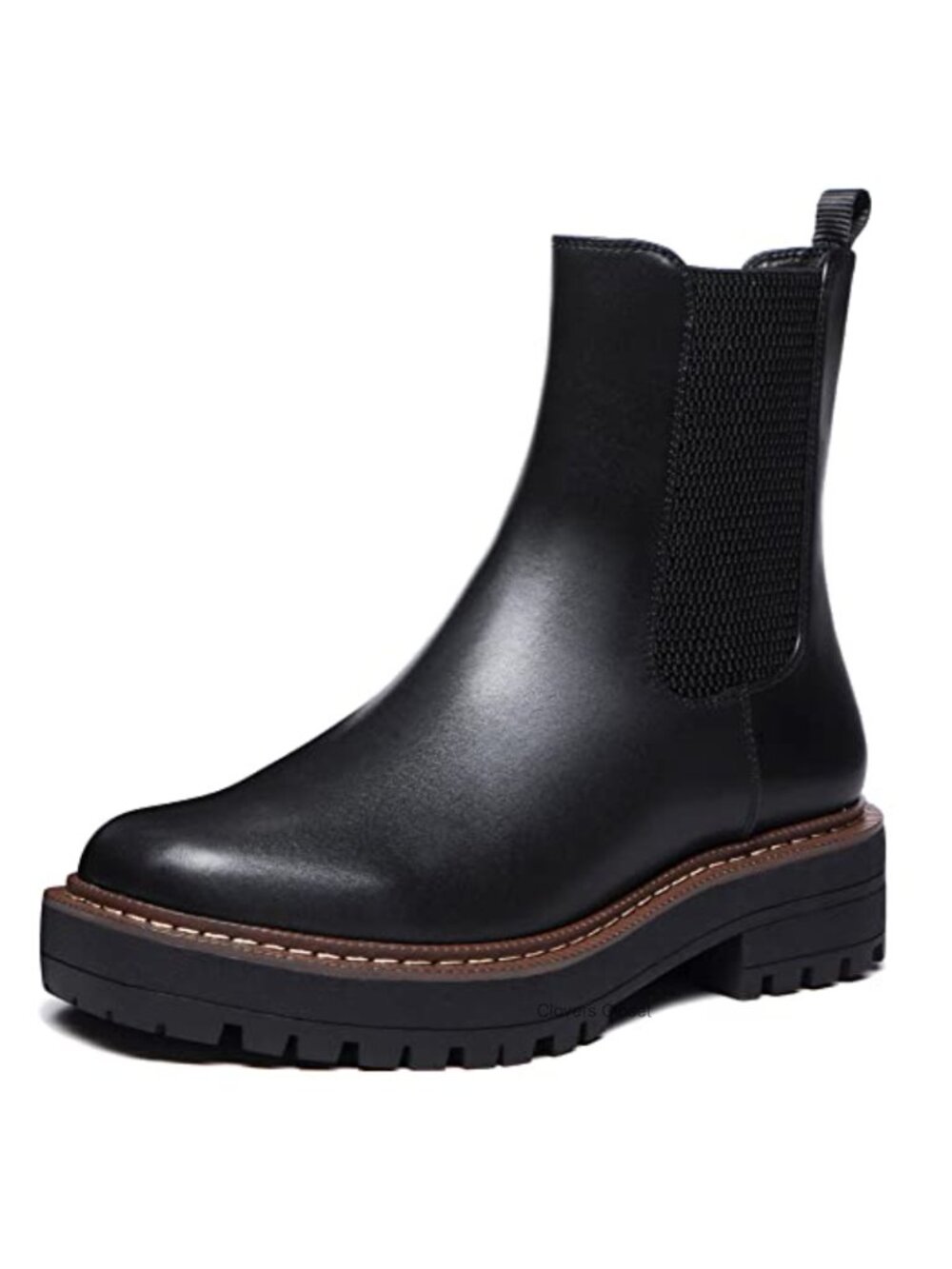 Faux Leather Chelsea Ankle Boots Women Low Heel Platform Waterproof